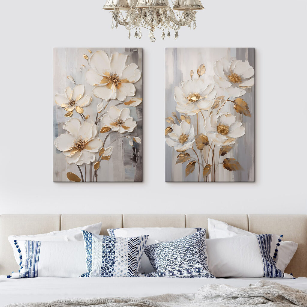 Painting of flowers on a grey background Painting of flowers on a grey background