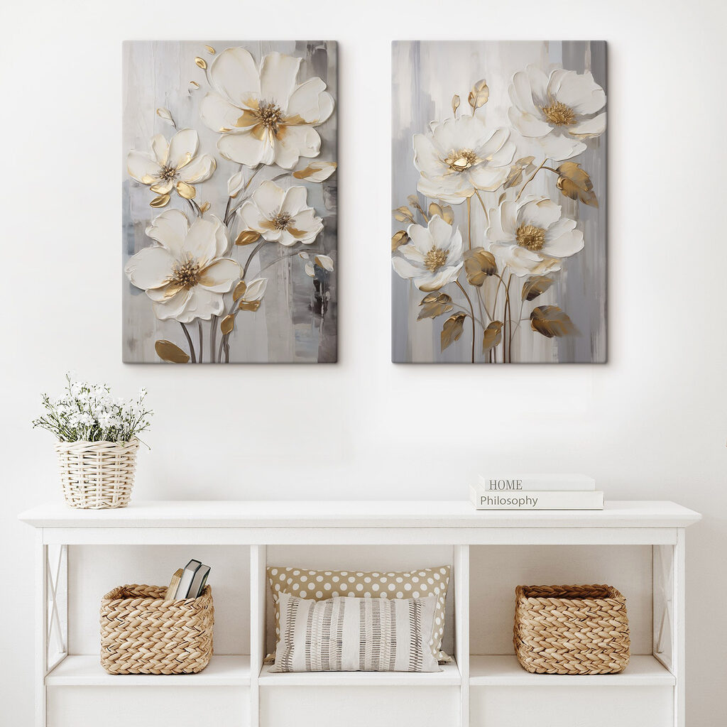 Painting of flowers on a grey background Painting of flowers on a grey background