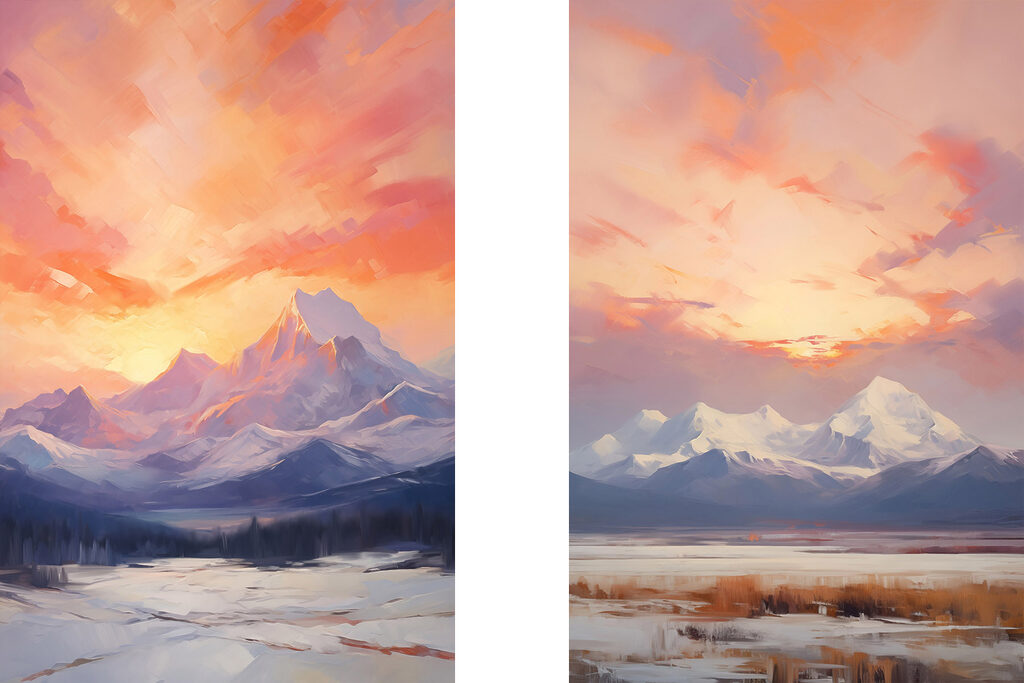 Painting of a snowy mountain range Painting of a snowy mountain range
