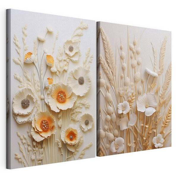 Collage aus Blumen und Weizen Modularer Leinwanddruck Collage aus Blumen und Weizen