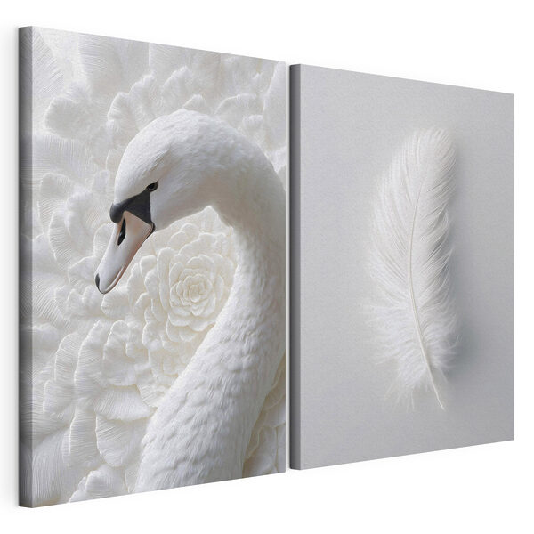 Modularer Leinwanddruck Eine weiße Feder und ein Schwan