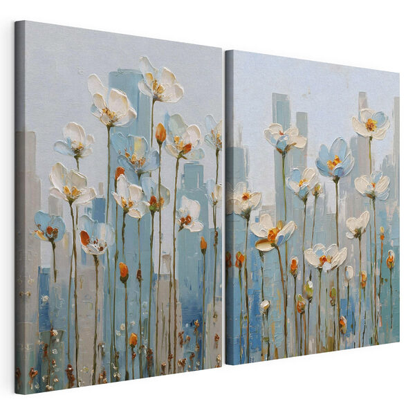 Modularer Leinwanddruck Gemälde von Blumen in einer Stadt