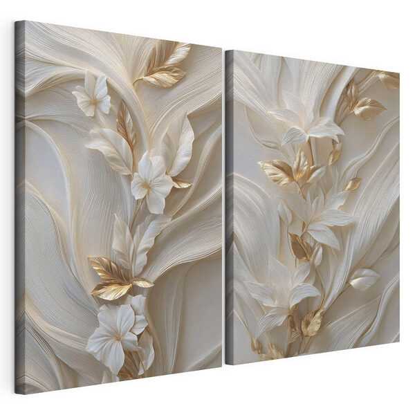 Modularer Leinwanddruck Elegantes Blumenmuster in sanften Farbtönen