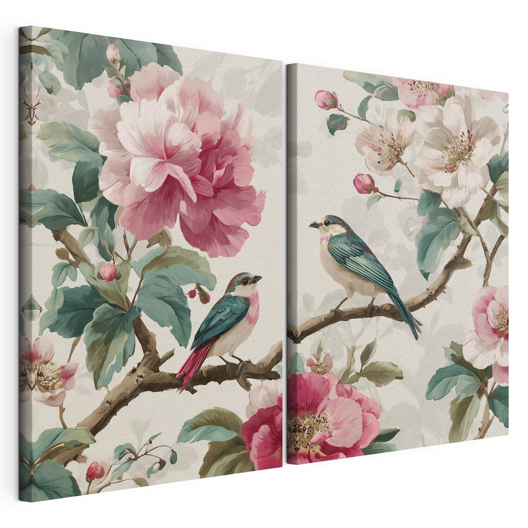 Two birds on a branch with flowers Two birds on a branch with flowers