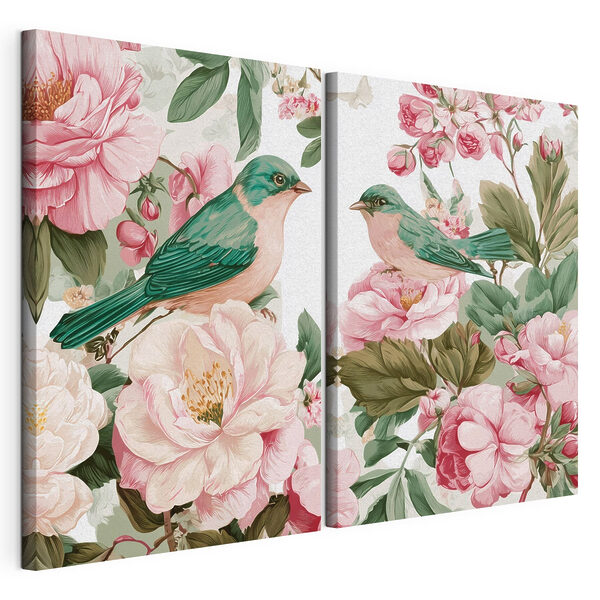 Zwei Vögel auf einer Blume Modularer Leinwanddruck Zwei Vögel auf einer Blume