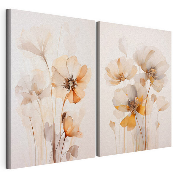 Blumenmalerei auf weißem Untergrund Modularer Leinwanddruck Blumenmalerei auf weißem Untergrund