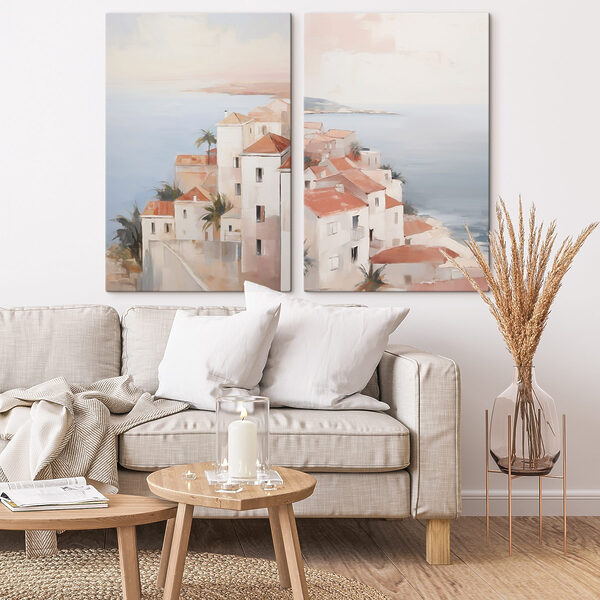 Painting of a town on a cliff Painting of a town on a cliff
