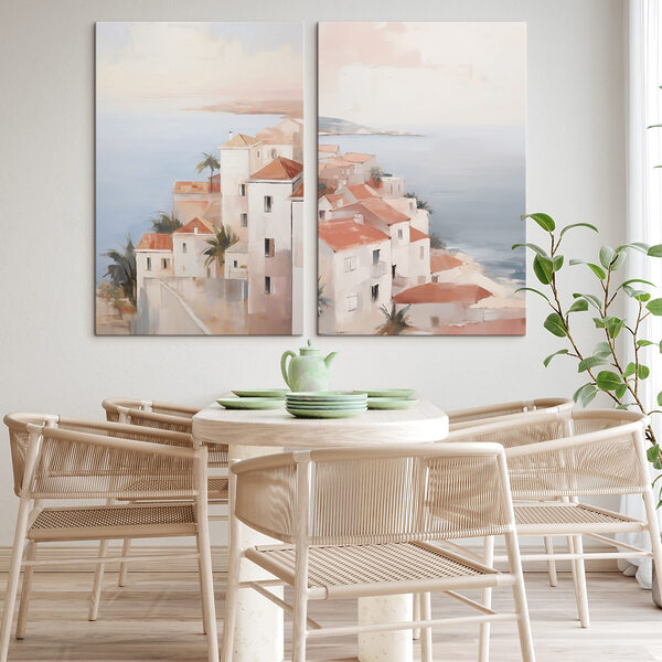 Painting of a town on a cliff Painting of a town on a cliff