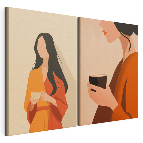Frau, die eine Tasse Kaffee in der Hand hält Modularer Leinwanddruck Frau, die eine Tasse Kaffee in der Hand hält