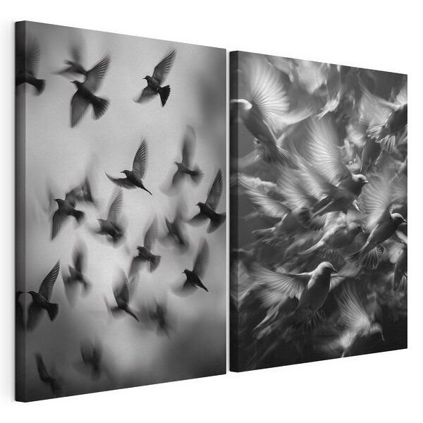 Collage mit fliegenden Vögeln Modularer Leinwanddruck Collage mit fliegenden Vögeln
