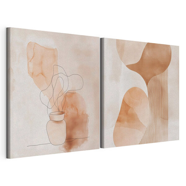 Modularer Leinwanddruck Zwei Gemälde, die eine Vase und eine Vase mit einer Glühbirne zeigen