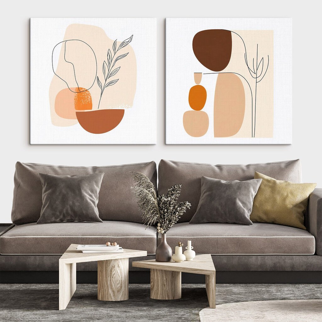 Couple of paintings of a woman and a plant Couple of paintings of a woman and a plant