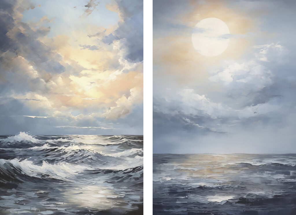 Painting of a sea and the sun Painting of a sea and the sun