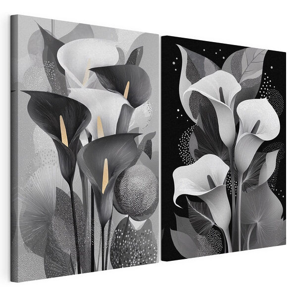 Modularer Leinwanddruck Zarte Blüten in monochromer Eleganz