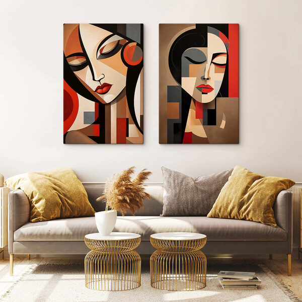 Two paintings of women with different colors Two paintings of women with different colors