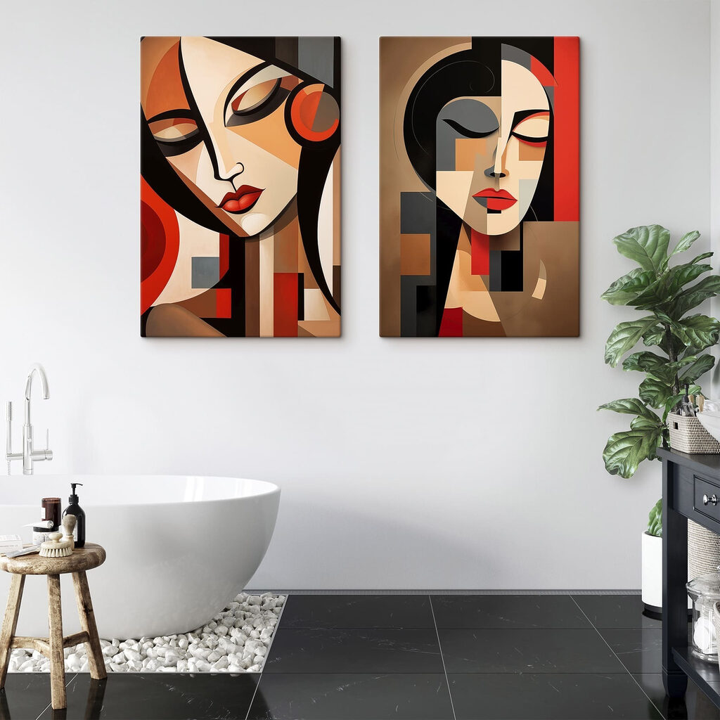Two paintings of women with different colors Two paintings of women with different colors