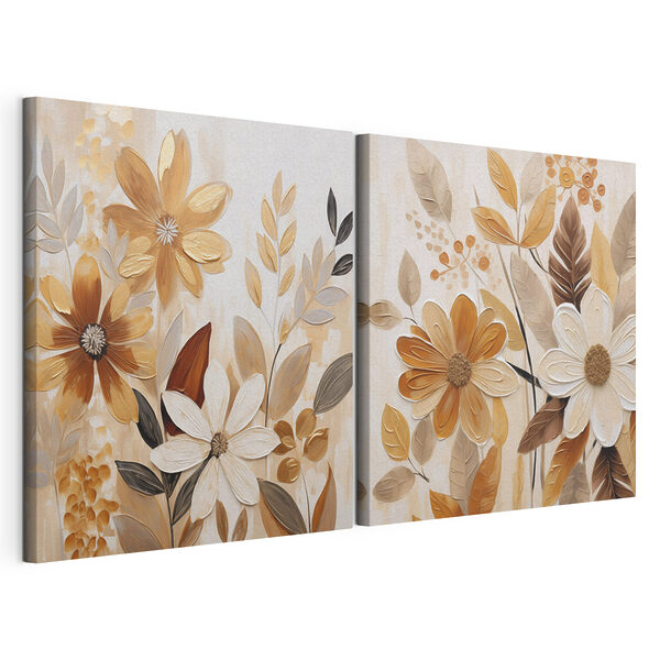 Gemälde mit Blumen und Blättern Modularer Leinwanddruck Gemälde mit Blumen und Blättern