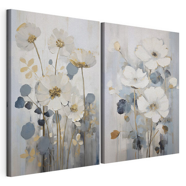 Gemälde von Blumen und Blättern Modularer Leinwanddruck Gemälde von Blumen und Blättern