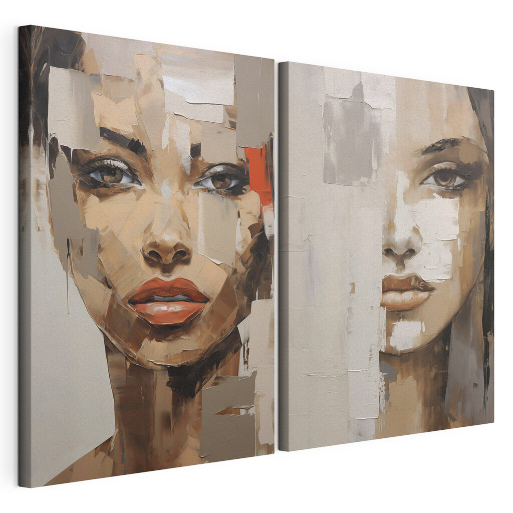 Two paintings of a woman's face Two paintings of a woman's face