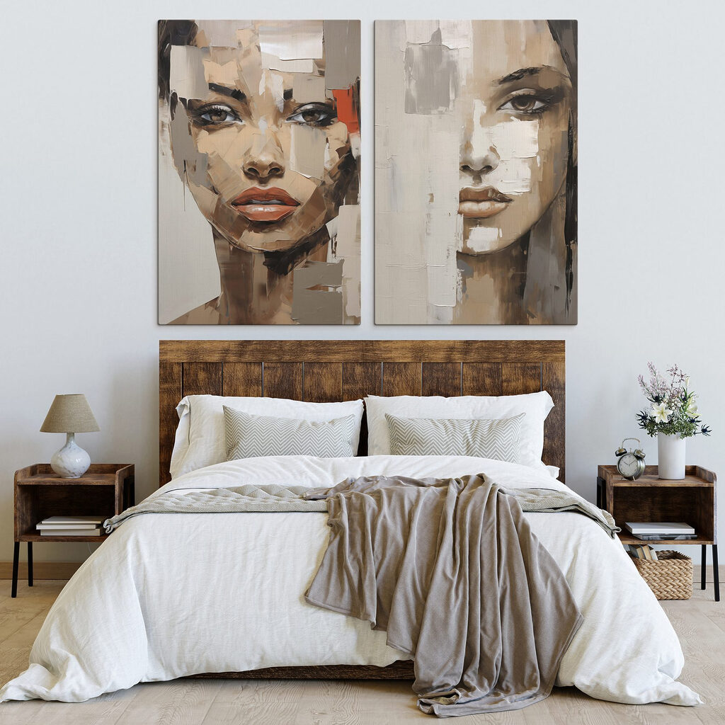 Two paintings of a woman's face Two paintings of a woman's face