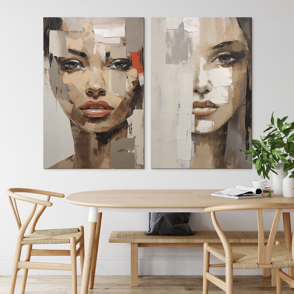 Two paintings of a woman's face Two paintings of a woman's face