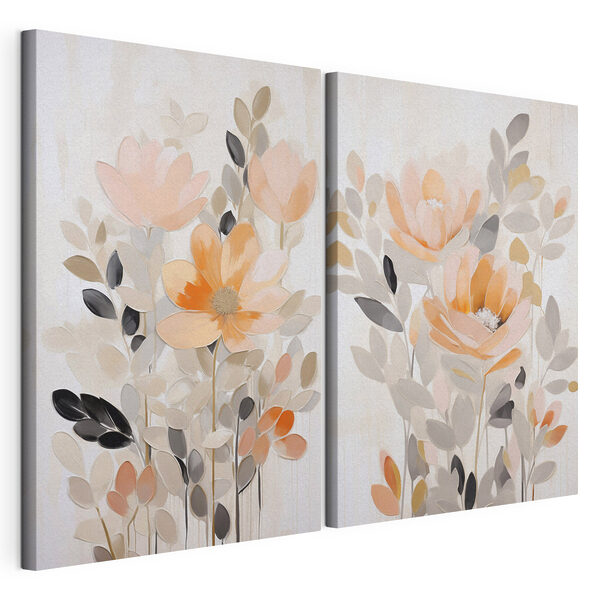 Modularer Leinwanddruck Gemälde mit Blumen und Blättern