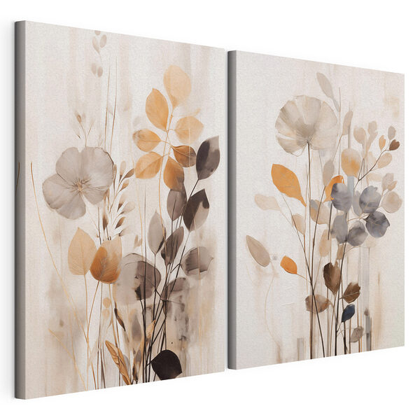 Gemälde mit Blumen und Blättern Modularer Leinwanddruck Gemälde mit Blumen und Blättern