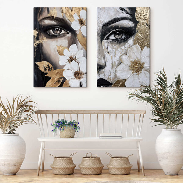 Painting of a woman's face with flowers Painting of a woman's face with flowers