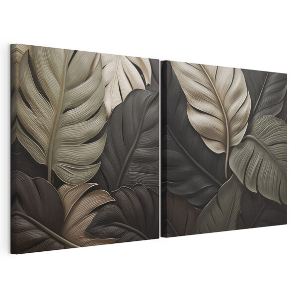 Elegante Blätter in harmonischen Farben Modularer Leinwanddruck Elegante Blätter in harmonischen Farben
