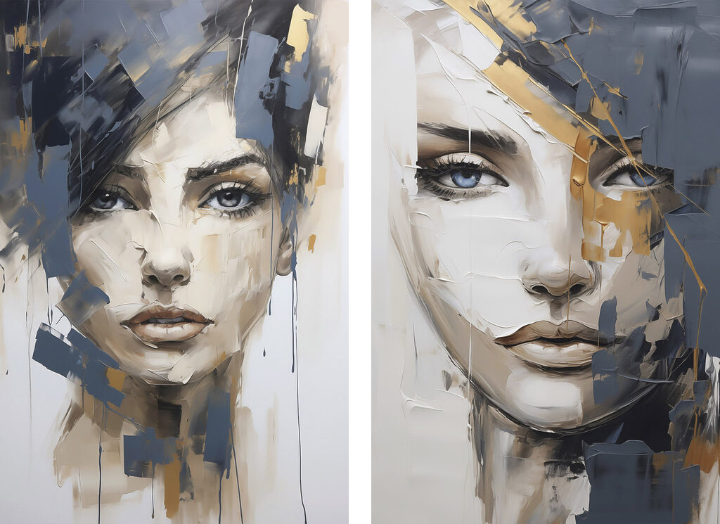 Two paintings of women's faces Two paintings of women's faces