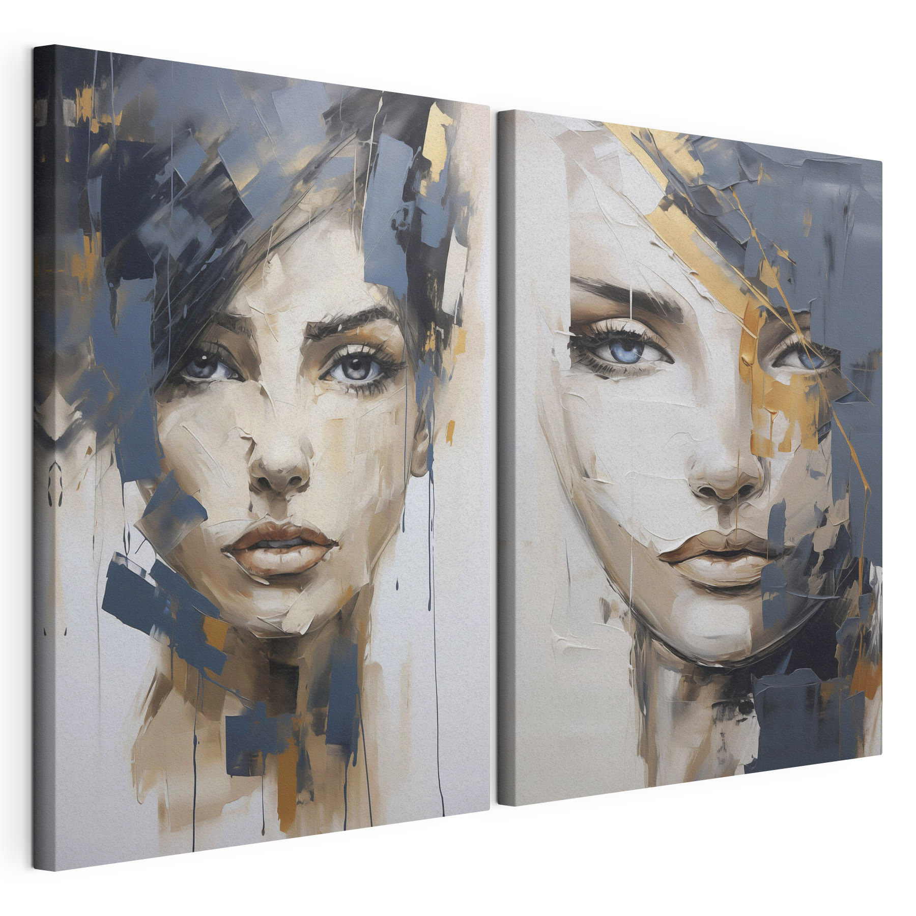 Two paintings of women's faces Two paintings of women's faces