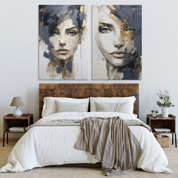 Two paintings of women's faces Two paintings of women's faces