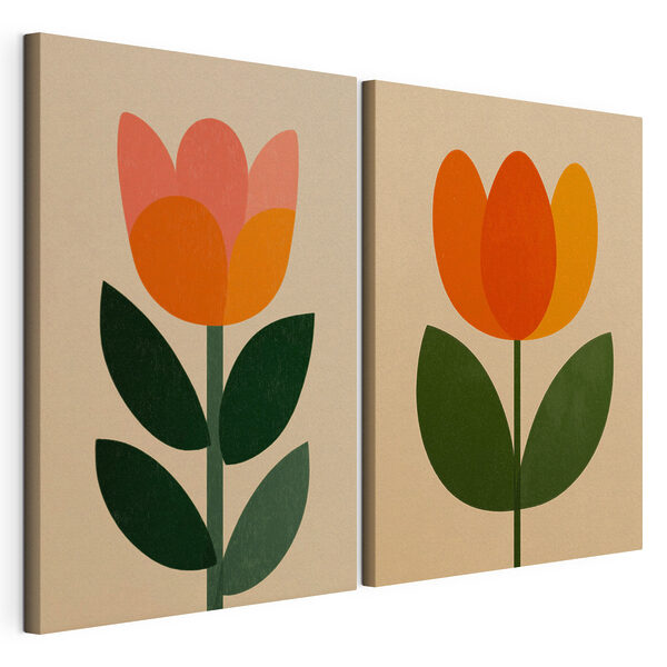 Modularer Leinwanddruck Ein paar Blumen mit Blättern