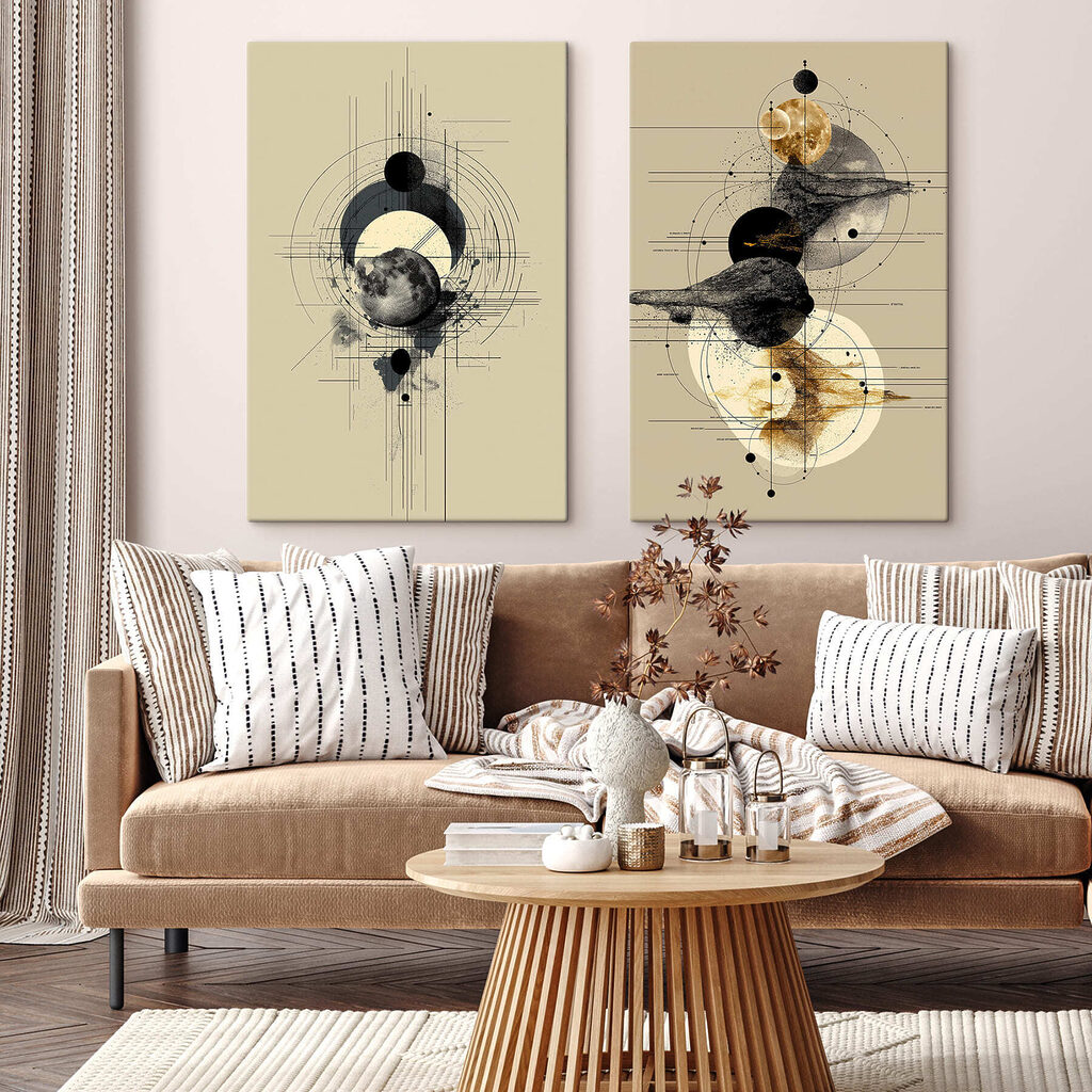Two images of planets and circles Two images of planets and circles