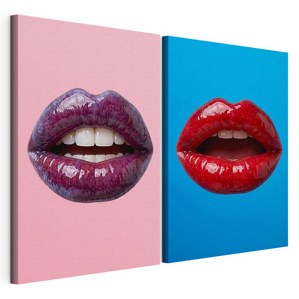 Kräftige Farben, leuchtende Lippen sagen mehr als tausend Worte Modularer Leinwanddruck Kräftige Farben, leuchtende Lippen sagen mehr als tausend Worte