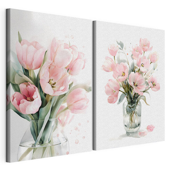 Ein paar rosa Blumen in einer Vase Modularer Leinwanddruck Ein paar rosa Blumen in einer Vase