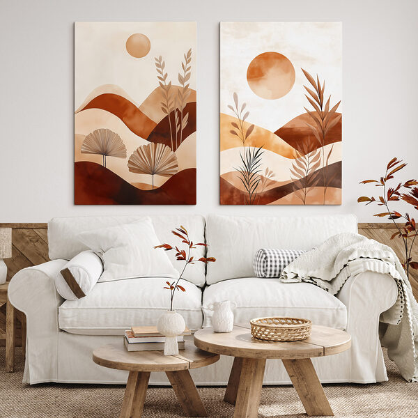 Painting of a landscape with plants and sun Painting of a landscape with plants and sun