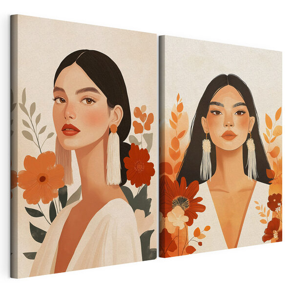 Collage einer Frau mit Blumen Modularer Leinwanddruck Collage einer Frau mit Blumen