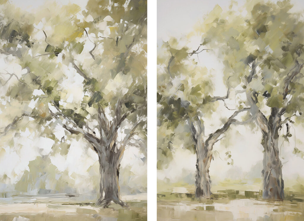 Two trees with green leaves Two trees with green leaves