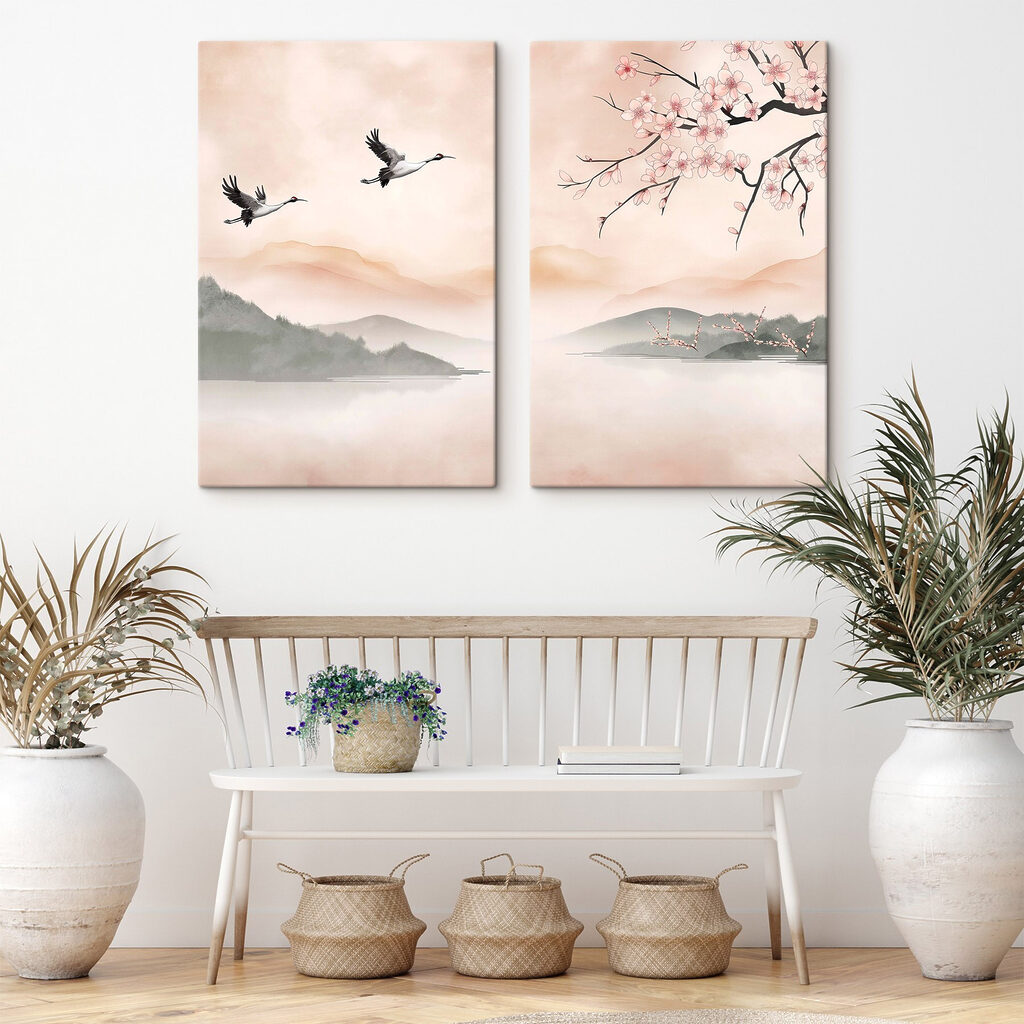 Two birds flying over water Two birds flying over water