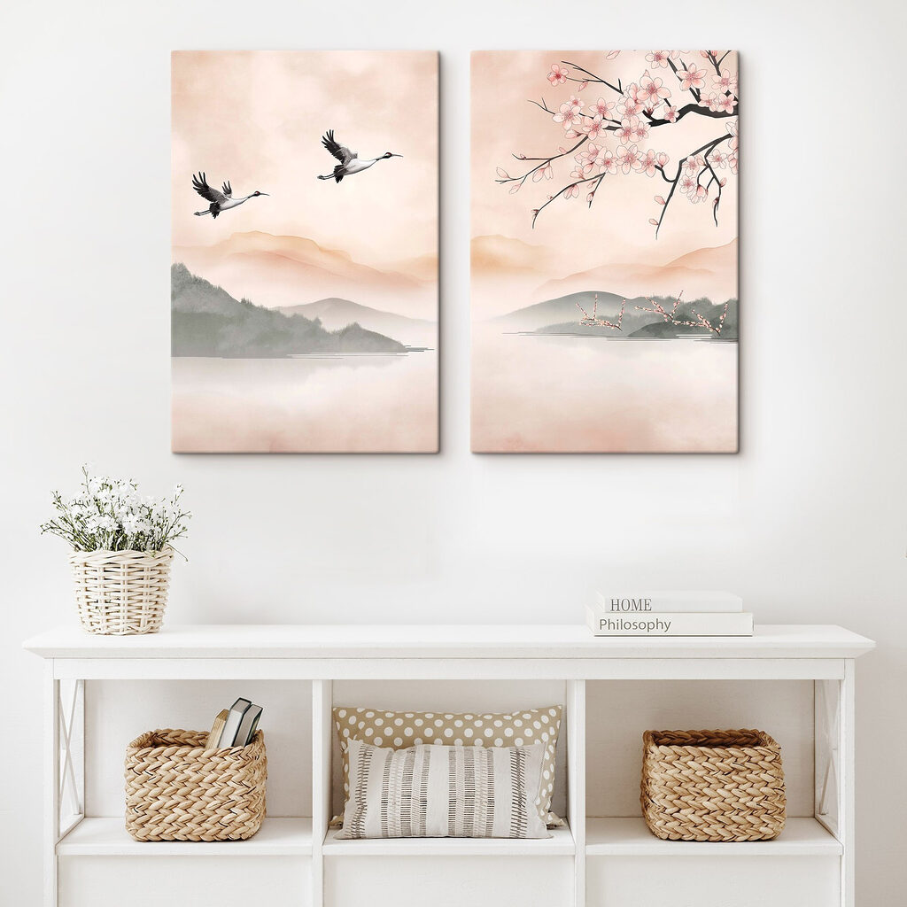 Two birds flying over water Two birds flying over water