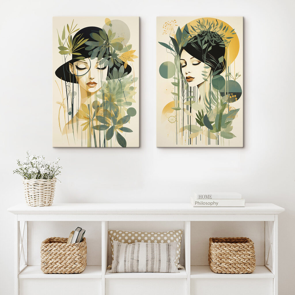 Two images of a woman with leaves Two images of a woman with leaves