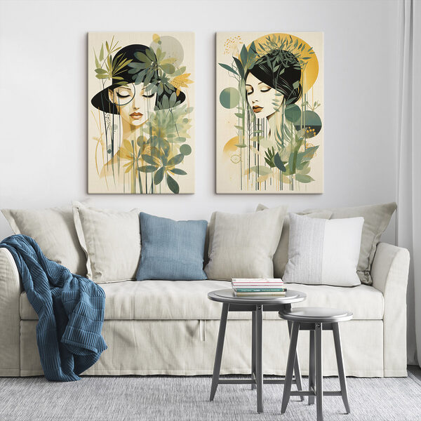 Two images of a woman with leaves Two images of a woman with leaves