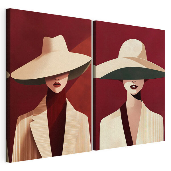 Modularer Leinwanddruck Collage einer Frau mit Hut