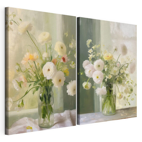 Collage aus Blumen in einer Vase Modularer Leinwanddruck Collage aus Blumen in einer Vase