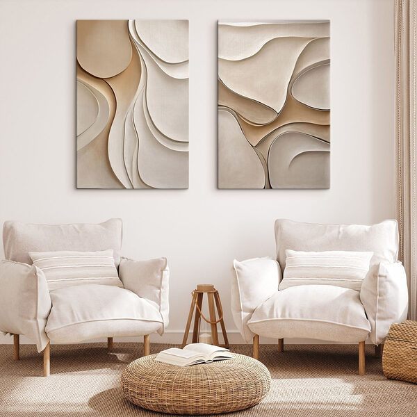 Collage of white and brown wavy shapes Collage of white and brown wavy shapes