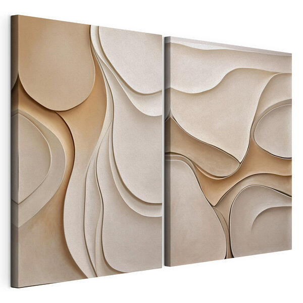 Modularer Leinwanddruck Collage aus weißen und braunen, wellenförmigen Formen