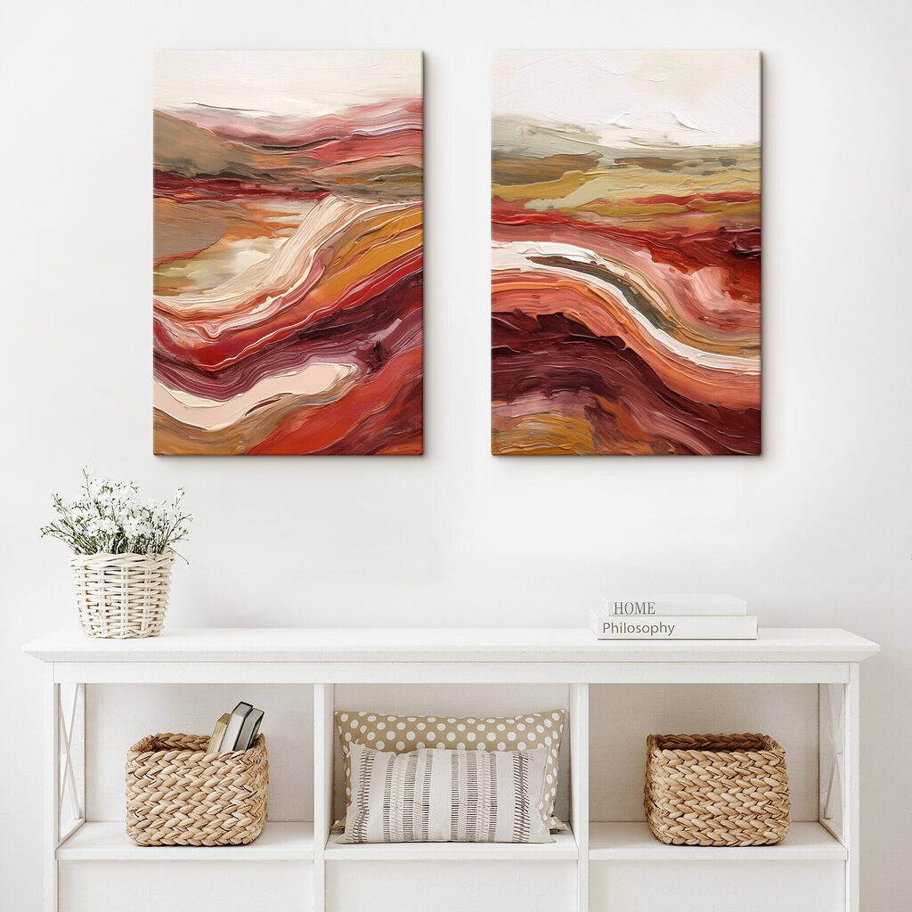 Painting of red and white waves Painting of red and white waves