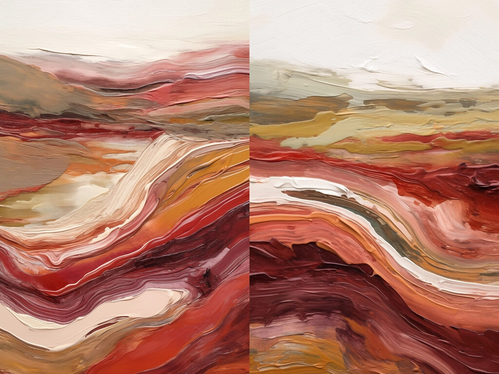 Painting of red and white waves Painting of red and white waves