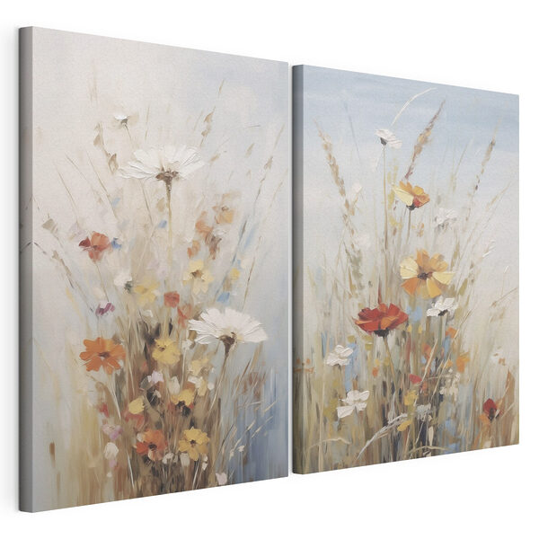 Gemälde von Blumen auf einem Feld Modularer Leinwanddruck Gemälde von Blumen auf einem Feld